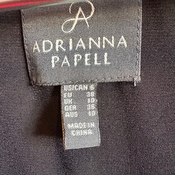 ADRIANNA PAPELL Size 6 Black Chiffon Drape Overlay Banded Abv. Knee Dress - Picture 3 of 5